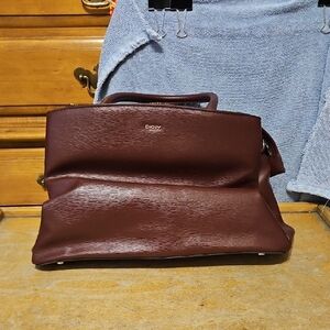 Women's DKNY Burgundy Leather Shoulder Bag with Top Handle